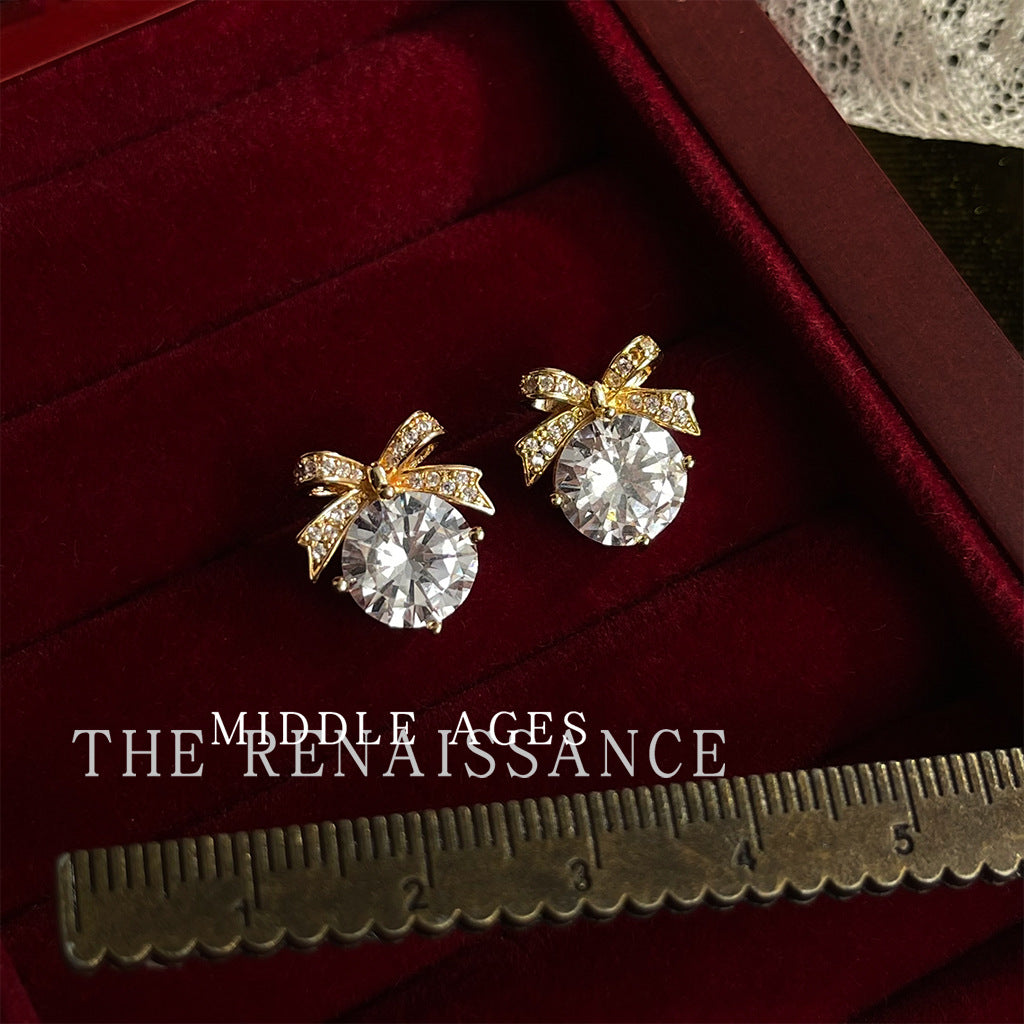 Wholesale Medieval Christmas Series Zircon Bell Bow Earrings